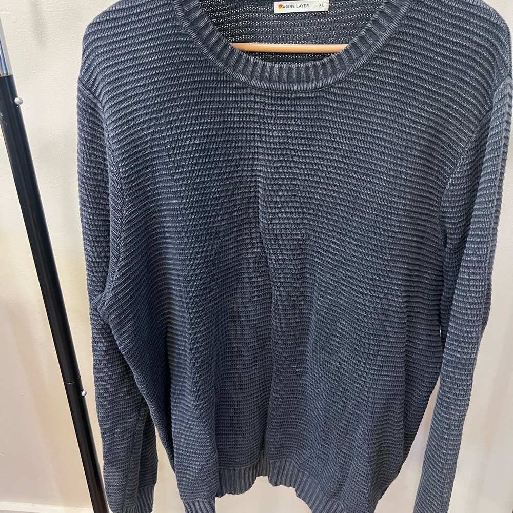 Marine Layer Men's Dark Navy Ribbed Crewneck Sweater